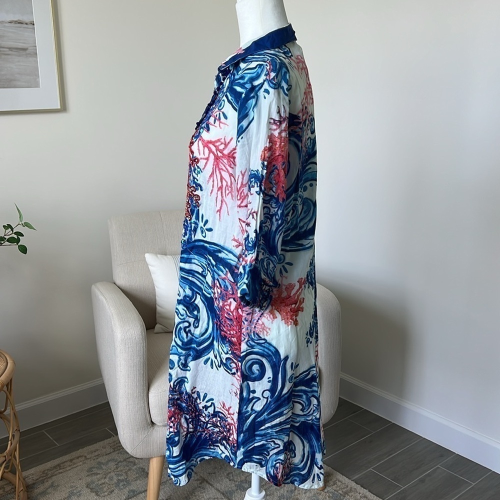 Antica Sartoria Positano Sequin Coral Print Italian Resort Cover Up Dress Size S - Picture 7 of 17